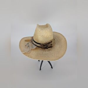 Resistol Stagecoach Straw Cowboy Hat | Size 7 | Vintage Feathers Festival Boho